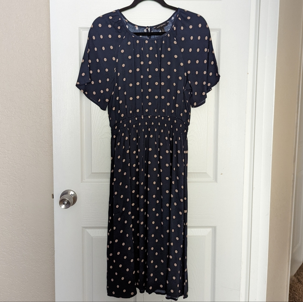 NWOT Banana Republic Navy Polka Dot Midi Dress - S